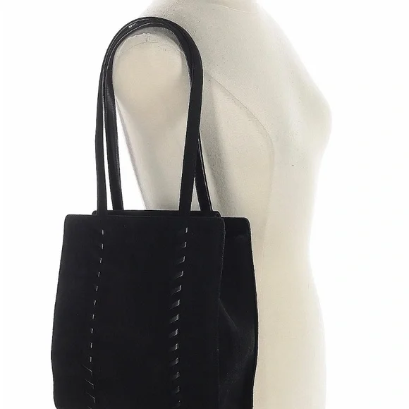 Chic Vintage YSL Black Suede Women's Tote Bag.Yves Saint Laurent Whipstitch